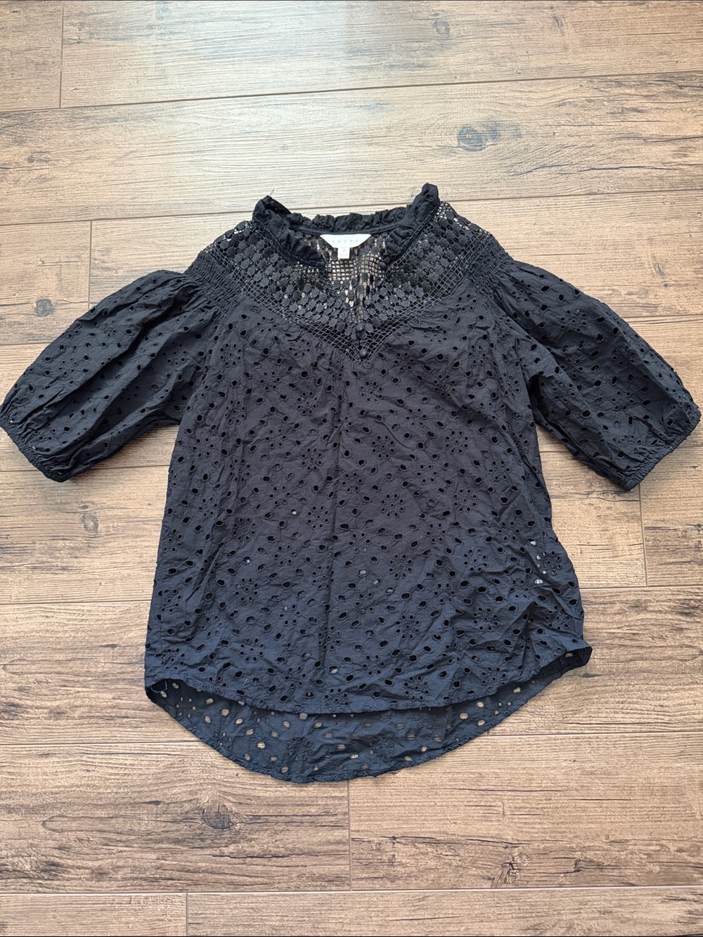 Adiva Black Eyelet Crochet Yoke Blouse